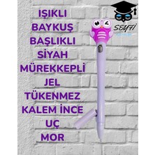 Seyfi Kırtasiye Işıklı Baykuş Başlıklı Siyah Mürekkepli Jel Tükenmez Kalem Ince Uç