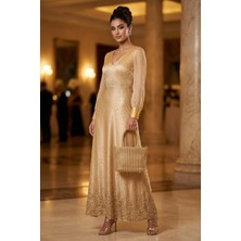 Ayakkabı Fuarı Elit PM37717 Kadın Taşlı Abiye Çanta Altın