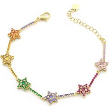 Brezza Lusso Jewelry Renkli Yıldızlar Altın Kaplama Kadın Bileklik