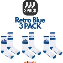 Arteziahn Retro Blue 3pack - Beyaz & Mavi 3'lü Unisex Spor & Lifestyle Havlu Taban Çorap Seti