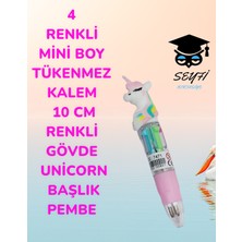 Seyfi Kırtasiye 4 Renkli Mini Boy Tükenmez Kalem 10 cm Renkli Gövde Unicorn Başlık