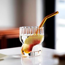 300 ml Çift Çidarlı Çizgili Şık Görünüm Cam Bardak 4 Adet