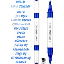 Art-X Çift Uçlu Akrilik Marker Çizim Kalemi Her Yüzeye Uygun Kalıcı Mürekkep 1-6 mm Uç Kalınlıkları