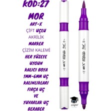 Art-X Çift Uçlu Akrilik Marker Çizim Kalemi Her Yüzeye Uygun Kalıcı Mürekkep 1-6 mm Uç Kalınlıkları