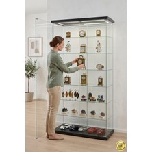 Artinoks Home Ledli Geniş Çift Kapaklı Camlı Koleksiyon Vitrini Dolap Kitaplık Raflı Detolf Gümüşlük Sergi Dolabı