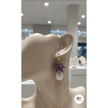 Eylül Dünyası El Yapımı-Mor Beyaz-Saçaklı Küpe (6 Cm)