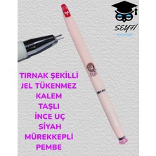 Seyfi Kırtasiye Tırnak Şekilli Jel Tükenmez Kalem Taşlı Inc Uç Siyah Mürekkepli