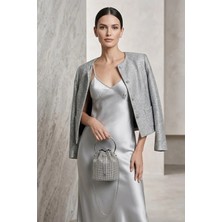 Ayakkabı Fuarı Elit PM37001 Kadın Taşlı Abiye Çanta Gümüş