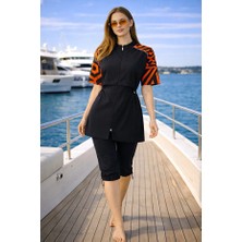 Tesmay Hızlı Kuruyan Mayo Kumaşı Fermuarlı Kısa Kollu Taytlı Kadın Mayo 3416