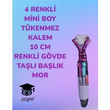 Seyfi Kırtasiye 4 Renkli  Mini Boy Tükenmez Kalem 10 cm  Renkli Gövde Taşlı Başlık Çok Renkli Tükenmez Kalem