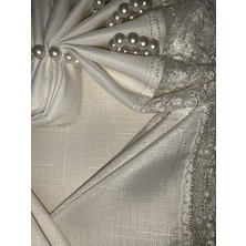 Cardea 12 Kişilik Şantuk Kumaş Masa Örtüsü Takımı 26 Parça Krem Renk Dikdörtgen Şekil