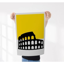 Rosaart Kolezyum Silüeti, Çerçevesiz Poster, Modern Minimal Geometrik Dekoratif Duvar Posteri-Dijital Baskı