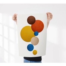 Rosaart Çerçevesiz Poster - Modern Soyut Geometrik Daireler Poster-Turuncu,mavi,sarı,kahverengi Duvar Dekoru