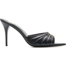 Sofia Baldi Bane Siyah Hakiki Deri Kadın Topuklu Terlik