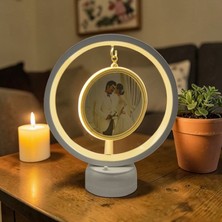 LED Işıklı Yuvarlak Fotoğraf Çerçevesi Kişiye Özel Fotoğraf Baskılı Resimli Gece Lambası Eve Hediye