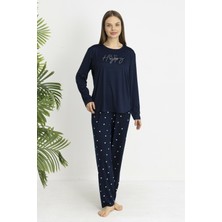 Estiva Kadın Kalp Alt Desenli Soft Uzun Kollu Pijama Takımı