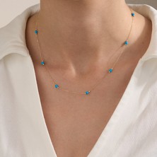 Gold Marley 14 Ayar Nazar Mavisi Altın Kolye