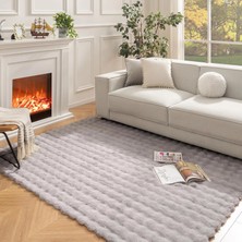 Carpet Dekor Bubble Yumuşak Suni Tavşan Tüyü Halı Gri