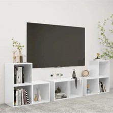 T Designo Tdesıgno Gülan Kitaplıklı Televizyon Sehpası - Ünitesi -Kitaplık-Beyaz 180 cm 8 Raflı