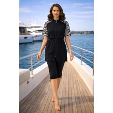 Tesmay Hızlı Kuruyan Mayo Kumaşı Fermuarlı Kısa Kollu Taytlı Kadın Mayo 3416