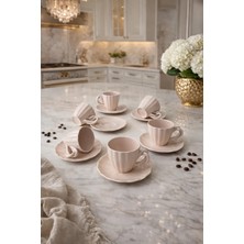 Hira El Sanatları 6 Kişilik 12 Parça Türk Kahvesi Fincan Takımı – El Yapımı Burgu Desenli Şık & Modern Kahve Seti