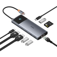 Baseus Metal Gleam Iı 10-In-1 Usb-C Hub - 4K 120Hz Dual Hdmı, 100W Pd, 10GBPS Veri, Gigabit Ethernet