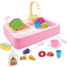 Kayyum Oyuncak Pilli Mutfak Lavabo Seti 25 Parça Açık Pembe 2 - 4 Yaş Evcilik Oyunları İçin