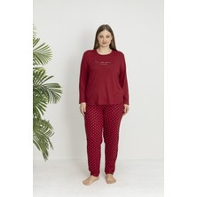 Estiva Kadın Puantiye Alt Desenli Soft Uzun Kollu Battal Pijama Takımı
