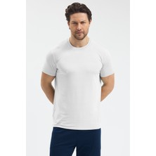 Malabadi Erkek Beyaz Bisiklet Yaka Micro Modal Extra Yumuşak Rahat Kalıp Tişört 930