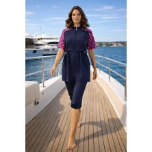 Tesmay Hızlı Kuruyan Mayo Kumaşı Fermuarlı Kısa Kollu Taytlı Kadın Mayo 3416