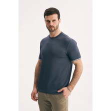 Silvano Erkek Bisiklet Yaka Kolu Çizgili Premium Pamuklu Slim Fit Tişört