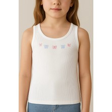 0166 Tutku Kız Geniş Askılı Işlemeli Atlet 6lı Paket Beyaz