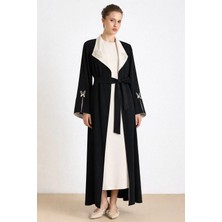 Olcay Garni ve Taş Detaylı Yarasa Kol Abaya Takım SİYAH 9425-TK