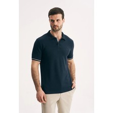 Silvano Erkek Slim Fit Çizgi Detaylı Polo Yaka Kısa Kollu Pike Tişört
