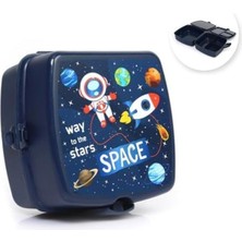 Data Store Uzay Baskılı 4 Bölmeli ve Kaşık Çatallı Beslenme Çantası - Beslenme Kutusu