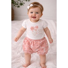 Tuem Baby Çiçek Nakışlı Kısa Kollu Tişört ve Papatya Desenli Kız Bebek Şortlu Takım(Bedenölçüleriaçıklamada)