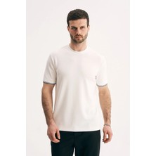 Silvano Erkek Bisiklet Yaka Kolu Çizgili Premium Pamuklu Slim Fit Tişört