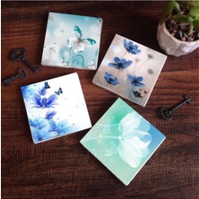 Data Store Kelebeğin Rüyası Taş Bardak Altlığı Seti - 4 Parça - Dekoratif, Rustik Mutfak Aksesuarı, 10X10 Cm, Kaydırmaz Tabanlı, Şık ve Dayanıklı SC122