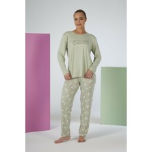 Estiva Kadın Yaprak Alt Desenli Soft Uzun Kollu Pijama Takımı