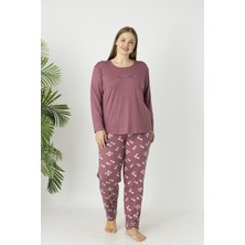 Estiva Kadın Yaprak Alt Desenli Soft Uzun Kollu Battal Pijama Takımı