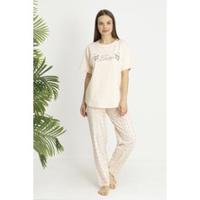 Estiva Kadın Flora Alt Desenli Somon Penye Lycra Kısa Kollu Pijama Takımı