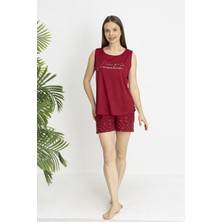 Estiva Kadın Yıldız Alt Desenli Kolsuz Şortlu Soft Pijama Takımı