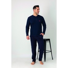 Estiva Erkek Alt Desenli Apoletli Uzun Kollu Patlı Penye Pijama Takımı
