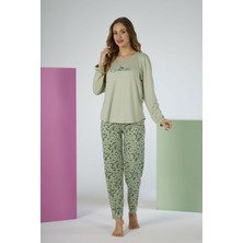 Estiva Kadın Flora Alt Desenli Soft Uzun Kollu Pijama Takımı