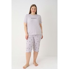 Estiva Kadın Yıldız Alt Desenli Gri Kısa Kollu Kaprili Soft Battal Pijama Takımı