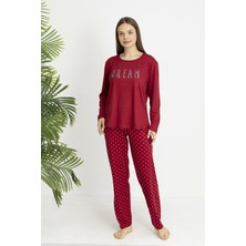 Estiva Kadın Puantiye Alt Desenli Soft Uzun Kollu Pijama Takımı