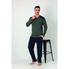 Estiva Erkek Alt Desenli Apoletli Uzun Kollu Patlı Penye Pijama Takımı