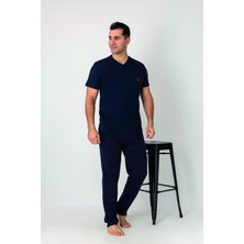 Estiva Erkek Alt Desenli Apoletli Kısa Kollu Patlı Penye Battal Pijama Takımı