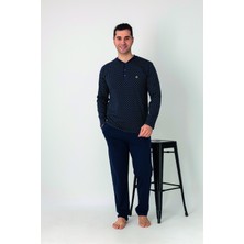 Estiva Erkek Üst Desenli Lacivert Uzun Kollu Patlı Penye Battal Pijama Takımı