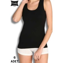 0174 Tutku Kadın Elastan Geniş Askı Atlet 6lı Paket Siyah